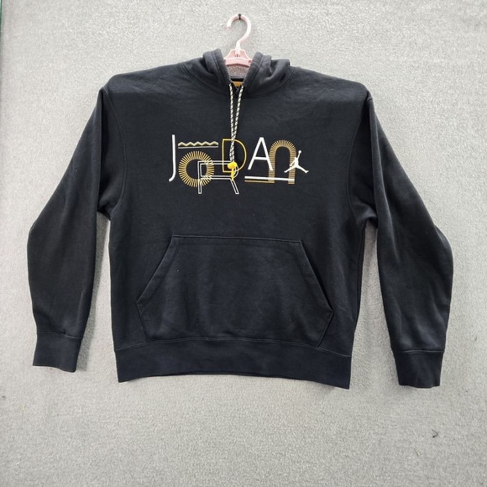 Air Jordan Men Hoodie L Black Graphic Print Fleece Activewear Logo Long Sleeve